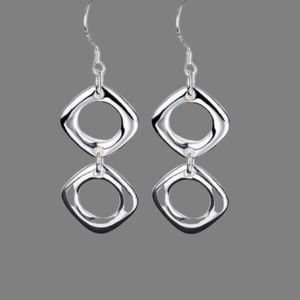 NEW 925 Sterling Silver Domino Retro Chic Drop Earrings